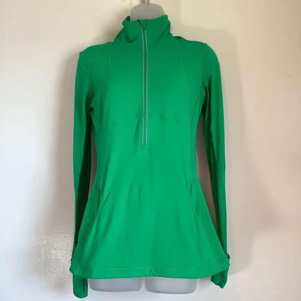 Lululemon Star Runner 1/2 Zip Green Paisley Mesh Back Pullover Thumbholes Womens